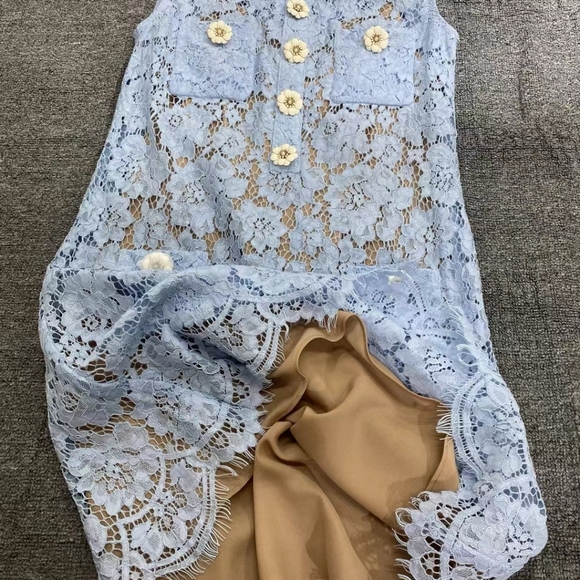 Self-Portrait Blue Fine Lace Mini Dress - Picture 10 of 11